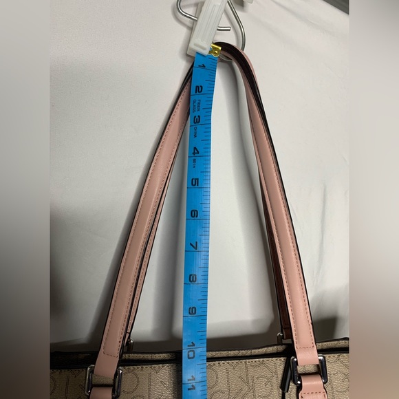 NWT Calvin Klein Monogram Tan Purse Shoulder Bag Pink Straps Gold Hardware